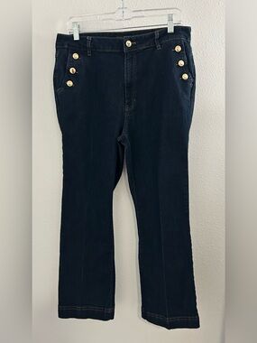 Rachel Zoe Navy Boot-Cut Jeans with Gold Button Accents